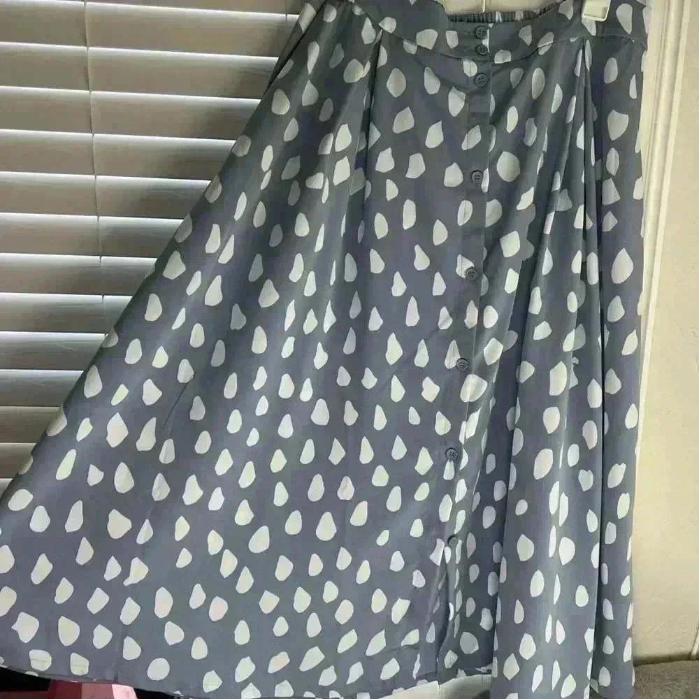 Buttoned A-Line Midi Skirt Monki long skirt snow polka dots light blue retro
